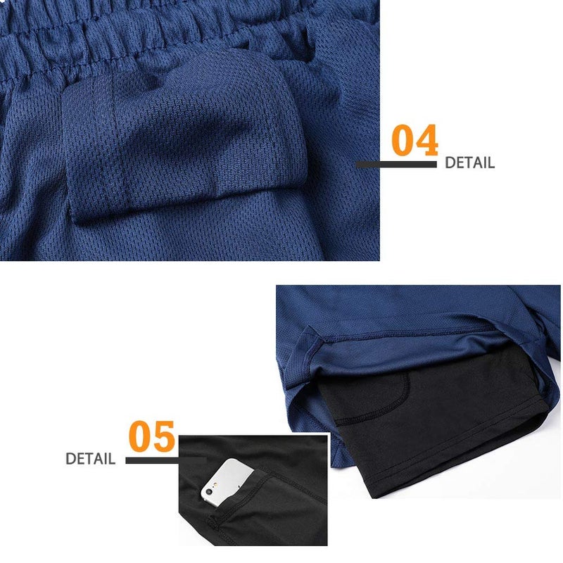 Surenow Men's Athletic Running Shorts Quick Dry Workout Shorts 2 in 1 Shorts 5" Gym Running Shorts for Men with Phone Pocket Navy Blue - Image 5